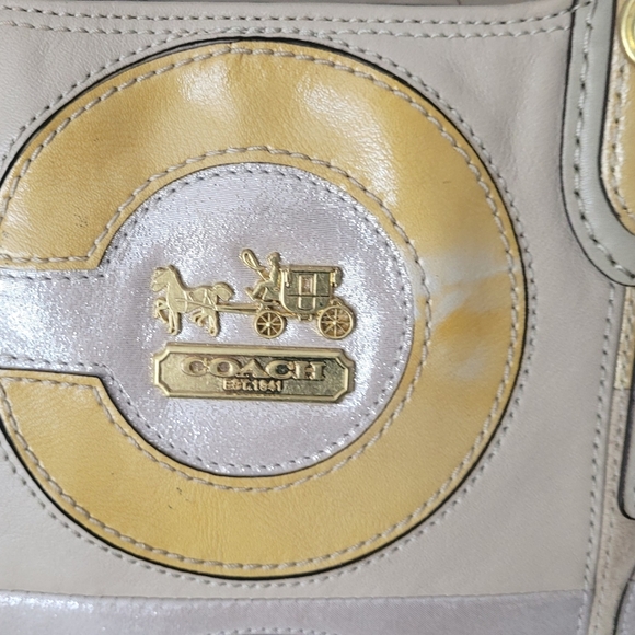 Coach Beige and Yellow Leather/Suede Tote - Picture 5 of 13